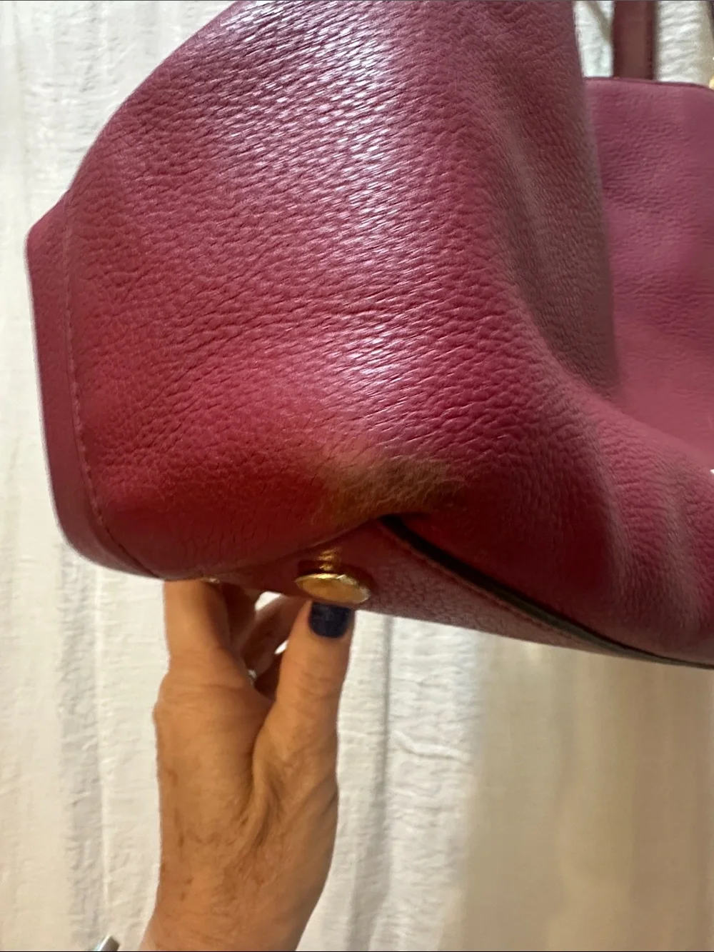 Michael Kors Wine Pebbled Leather Shoulder Tote with Gold Hardware